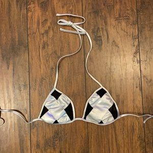 Holographic Silver X Mesh Bra Rave Top